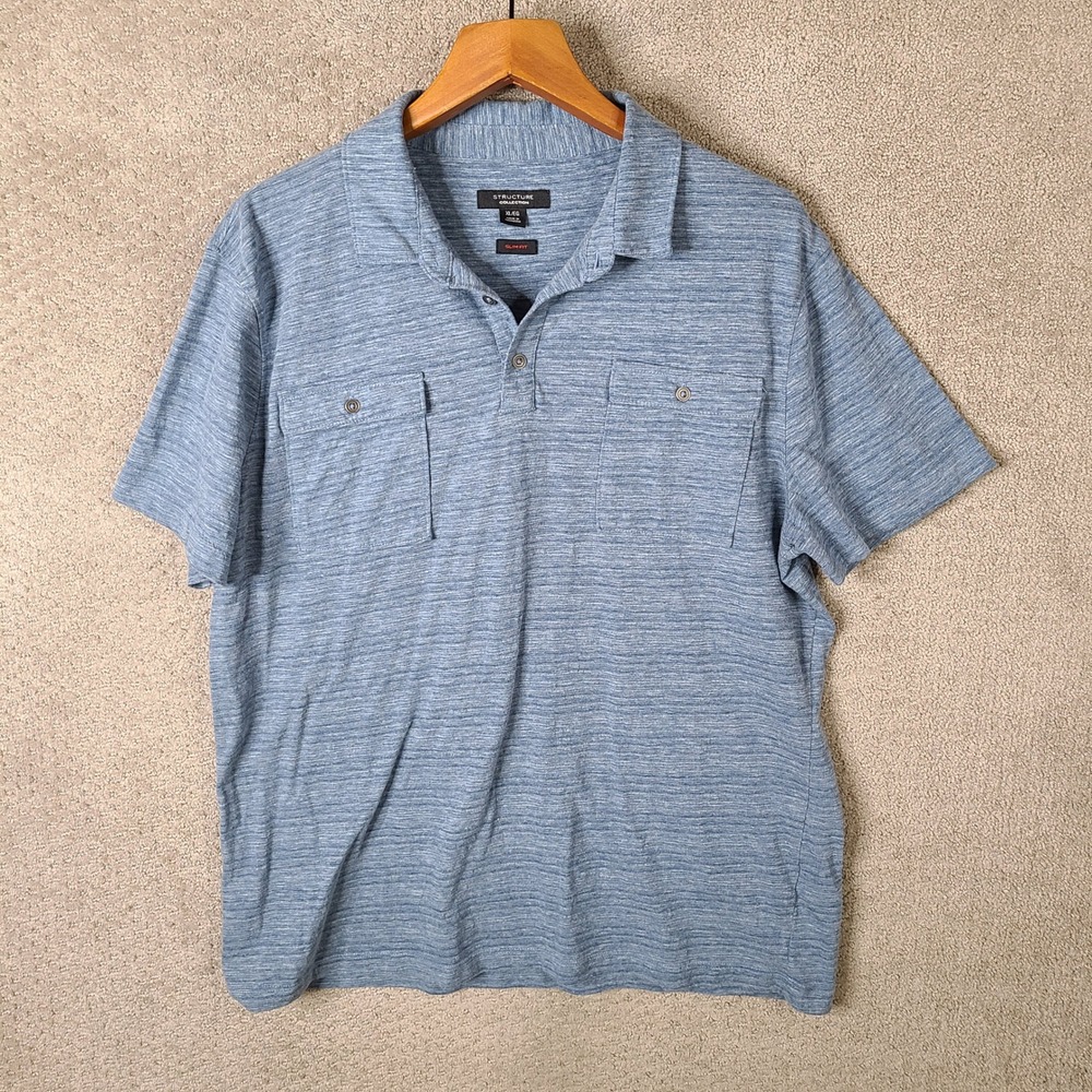 Structure Collection Shirt Mens XL  Blue Space Dye Slim Fit Polo Short Sleeve‎